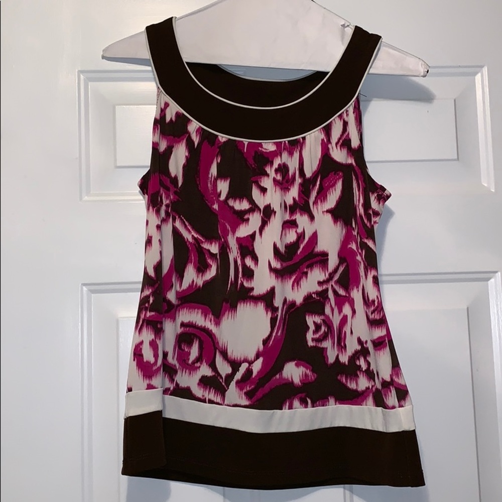 AGB Sleeveless Blouse Medium Pink Black Abstract Print Top Career Casual Chic